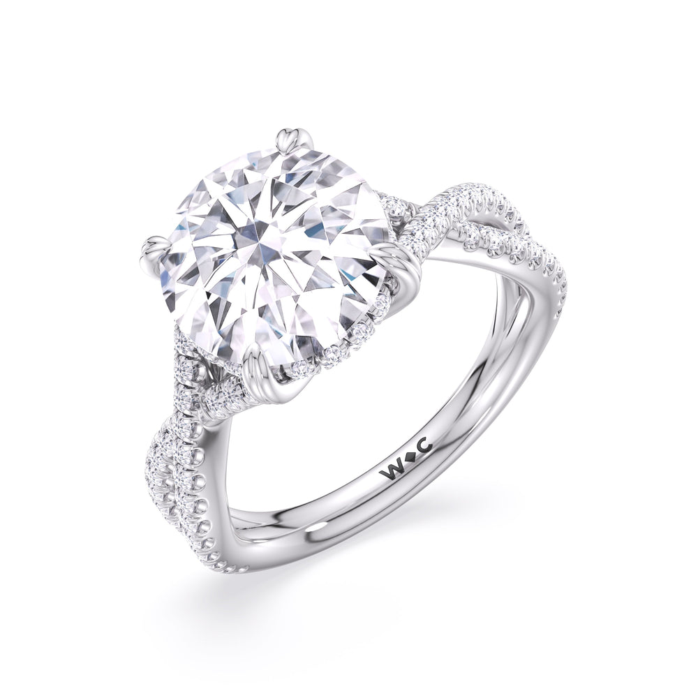 Round Cut Elegance Twisted Half Pave Engagement Ring with Lab Grown Diamond in 14KT Platinum view 5
