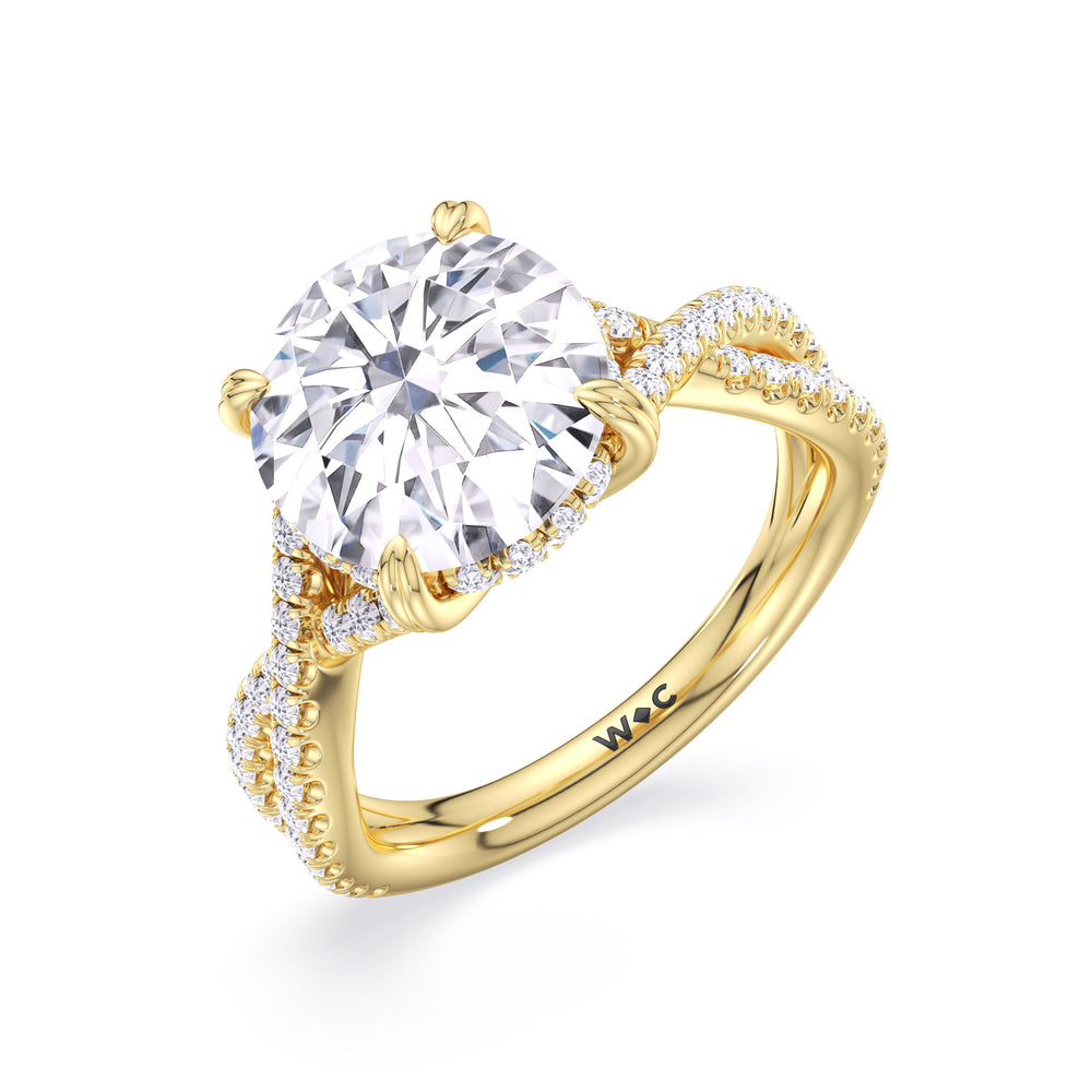 Round Cut Elegance Twisted Half Pave Engagement Ring with Lab Grown Diamond in 14KT Yellow Gold view 5
