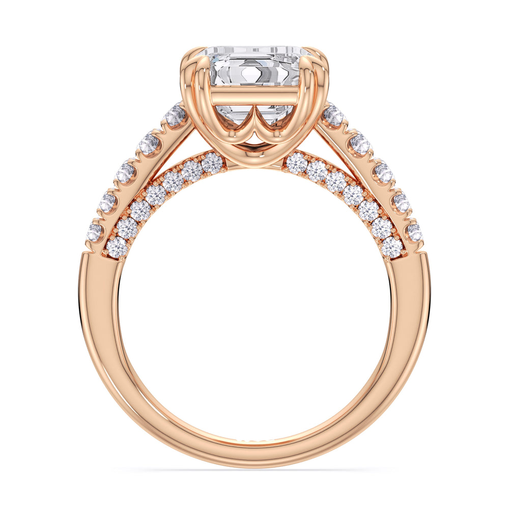 Elegance Tapered Accent Bridge Engagement Ring with Emerald Cut Diamond in 14KT Rose Gold view 4
