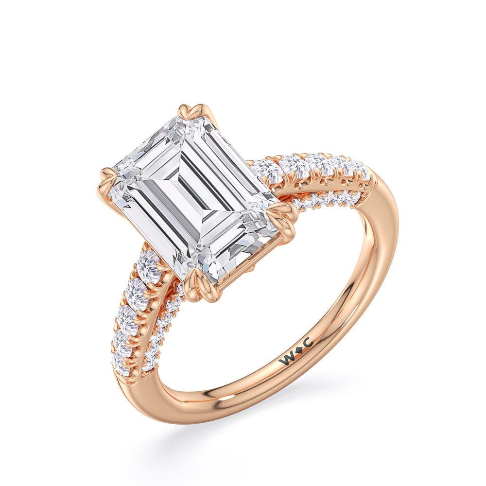 Elegance Tapered Accent Bridge Engagement Ring with Emerald Cut Diamond in 14KT Rose Gold view 5
