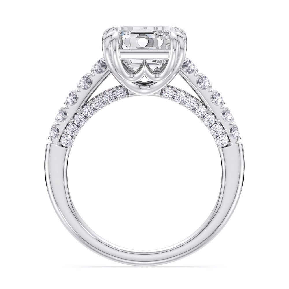 Elegance Tapered Accent Bridge Engagement Ring with Emerald Cut Diamond in 14KT Platinum view 4
