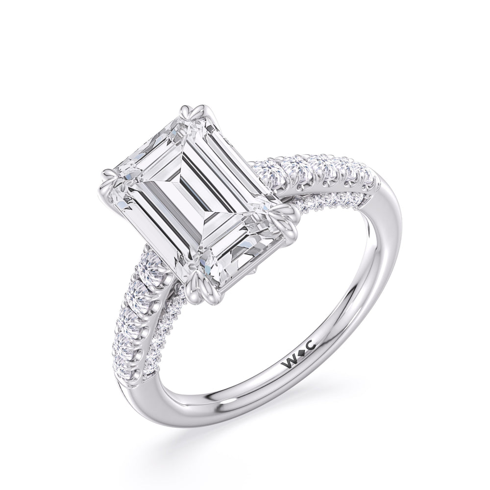 Elegance Tapered Accent Bridge Engagement Ring with Emerald Cut Diamond in 14KT Platinum view 5
