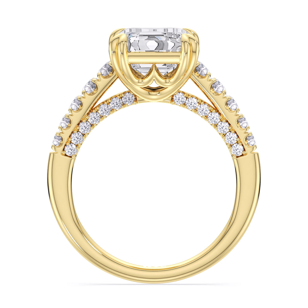 Elegance Tapered Accent Bridge Engagement Ring with Emerald Cut Diamond in 14KT Yellow Gold view 4
