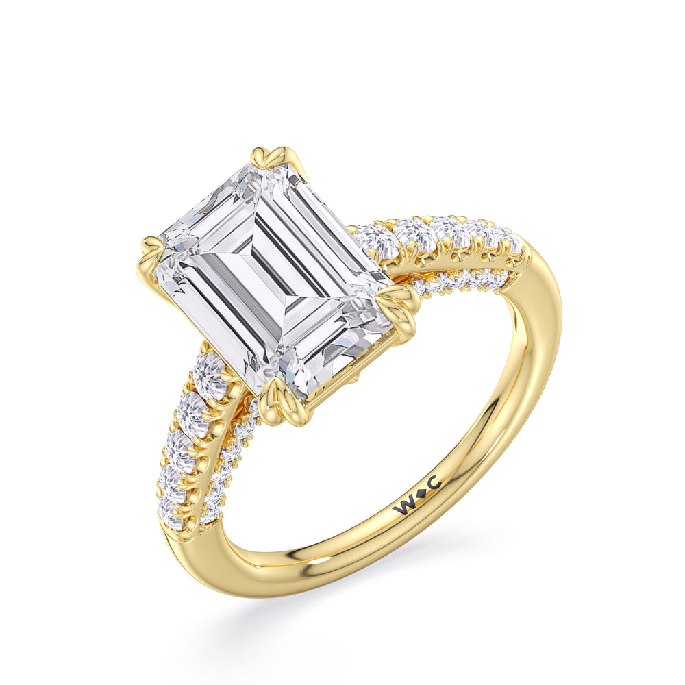 Elegance Tapered Accent Bridge Engagement Ring with Emerald Cut Diamond in 14KT Yellow Gold view 5
