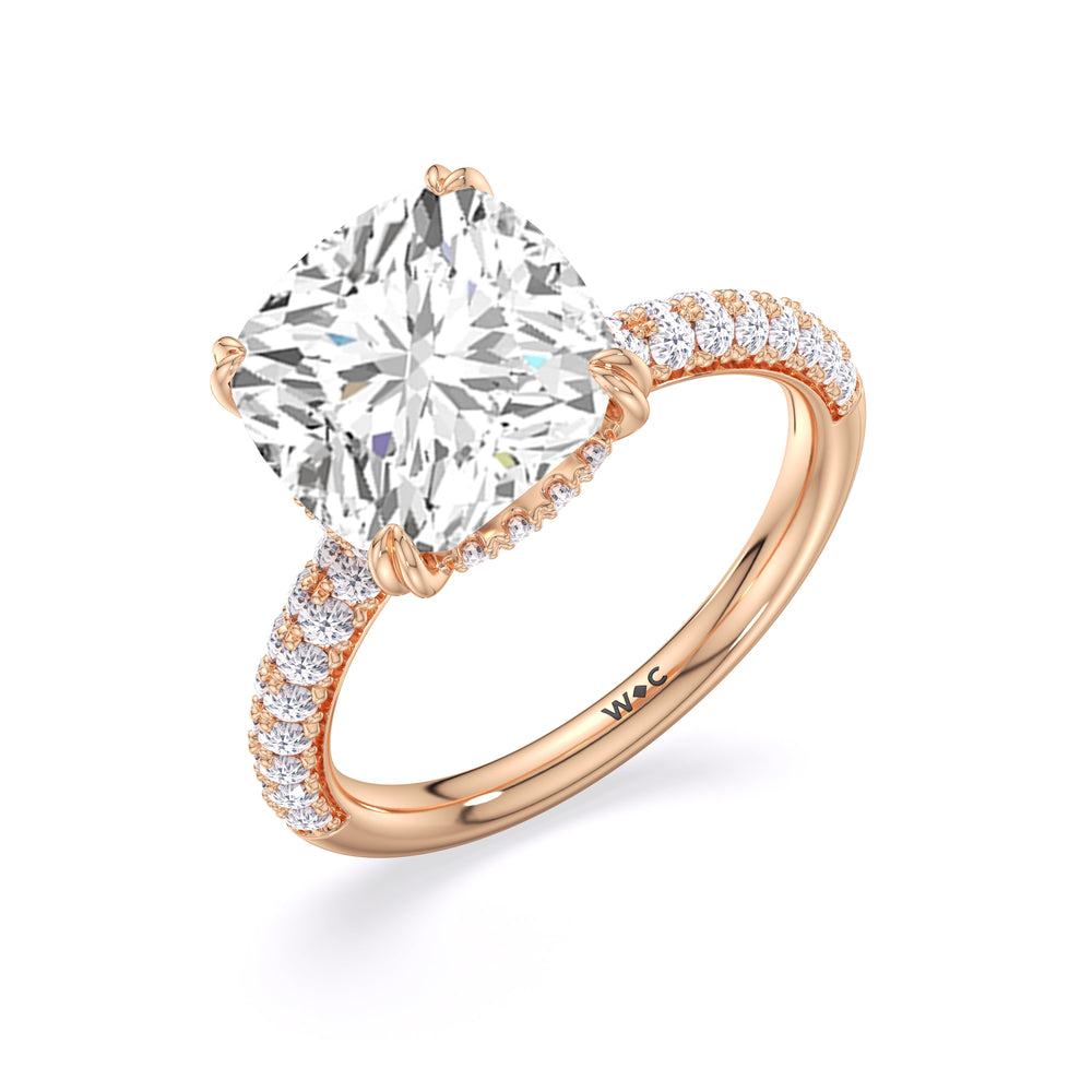 Elegance Double Prong Engagement Ring with Cushion Cut Diamond in 14KT Rose Gold view 5
