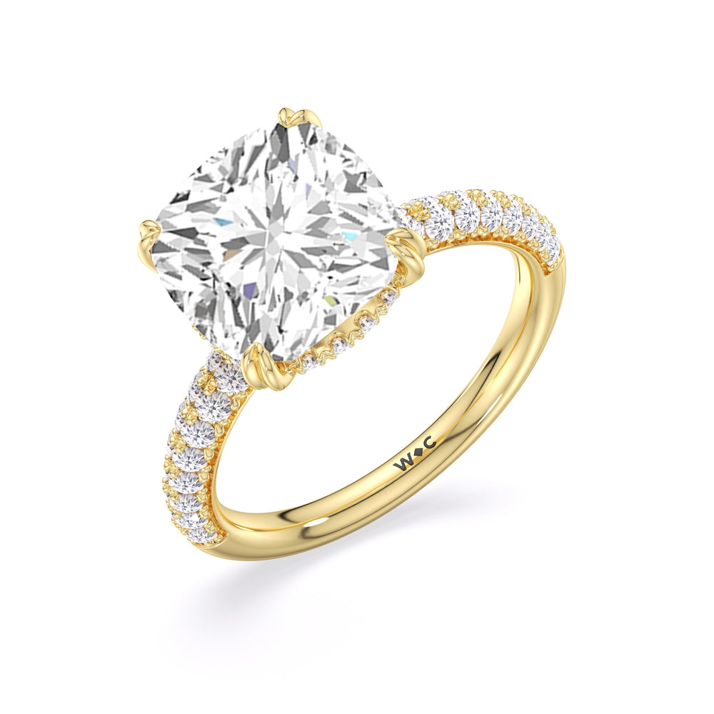 Elegance Double Prong Engagement Ring with Cushion Cut Diamond in 14KT Yellow Gold view 5

