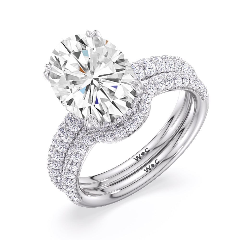 Elegance Double Prong Diamond Wedding Band with Platinum Cut Diamond in 14KT Platinum view 6
