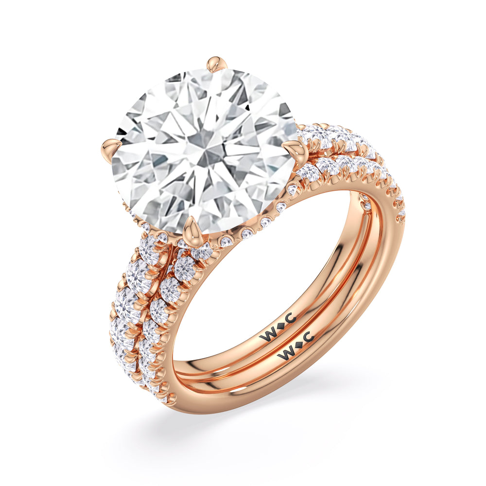 Elegance Double Hidden Halo Diamond Wedding Band with 18KT Rose Gold Cut Diamond in 14KT Rose Gold view 3
