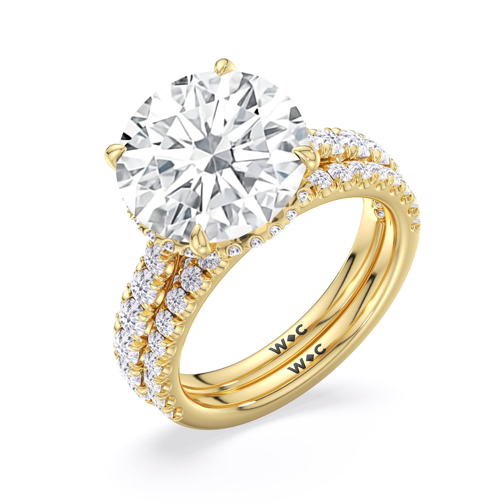 Elegance Double Hidden Halo Diamond Wedding Band with 18KT Yellow Gold Cut Diamond in 14KT Yellow Gold view 3
