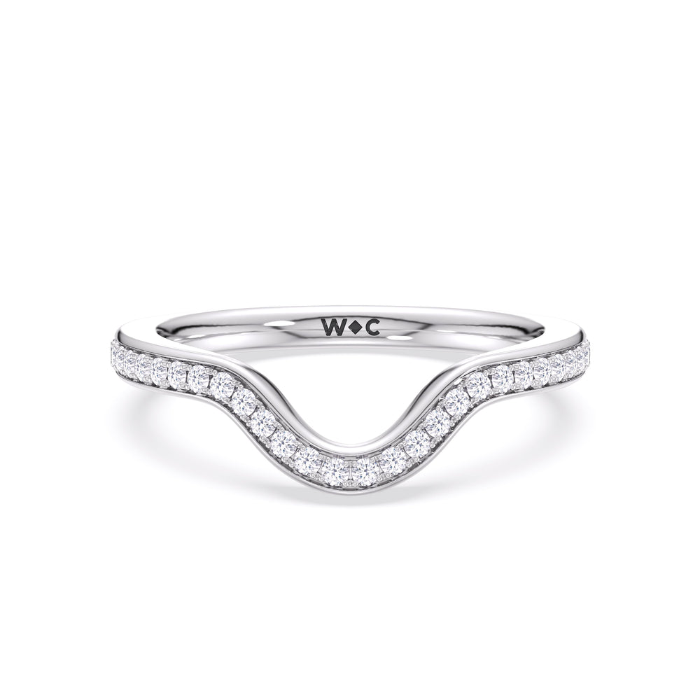 Elegance Hidden Halo Cross Bridge Basket Diamond Wedding Band with Platinum Cut Diamond in 14KT Platinum view 1
