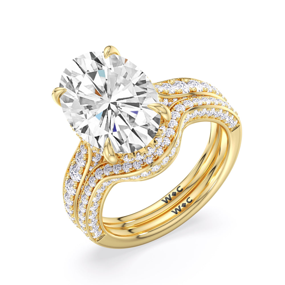 Oval Cut Elegance Hidden Halo Cross Bridge Basket Engagement Ring with Lab Grown Diamond in 14KT Yellow Gold view 6
