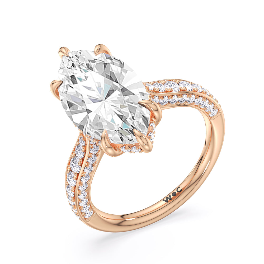 Marquise Cut Elegance Hidden Halo Cross Bridge Basket Engagement Ring with Lab Grown Diamond in 14KT Rose Gold view 5
