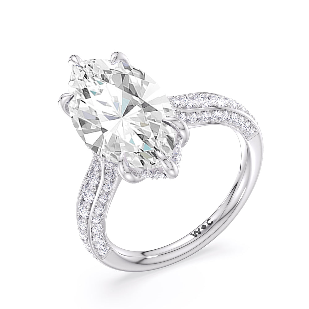 Marquise Cut Elegance Hidden Halo Cross Bridge Basket Engagement Ring with Lab Grown Diamond in 14KT Platinum view 5
