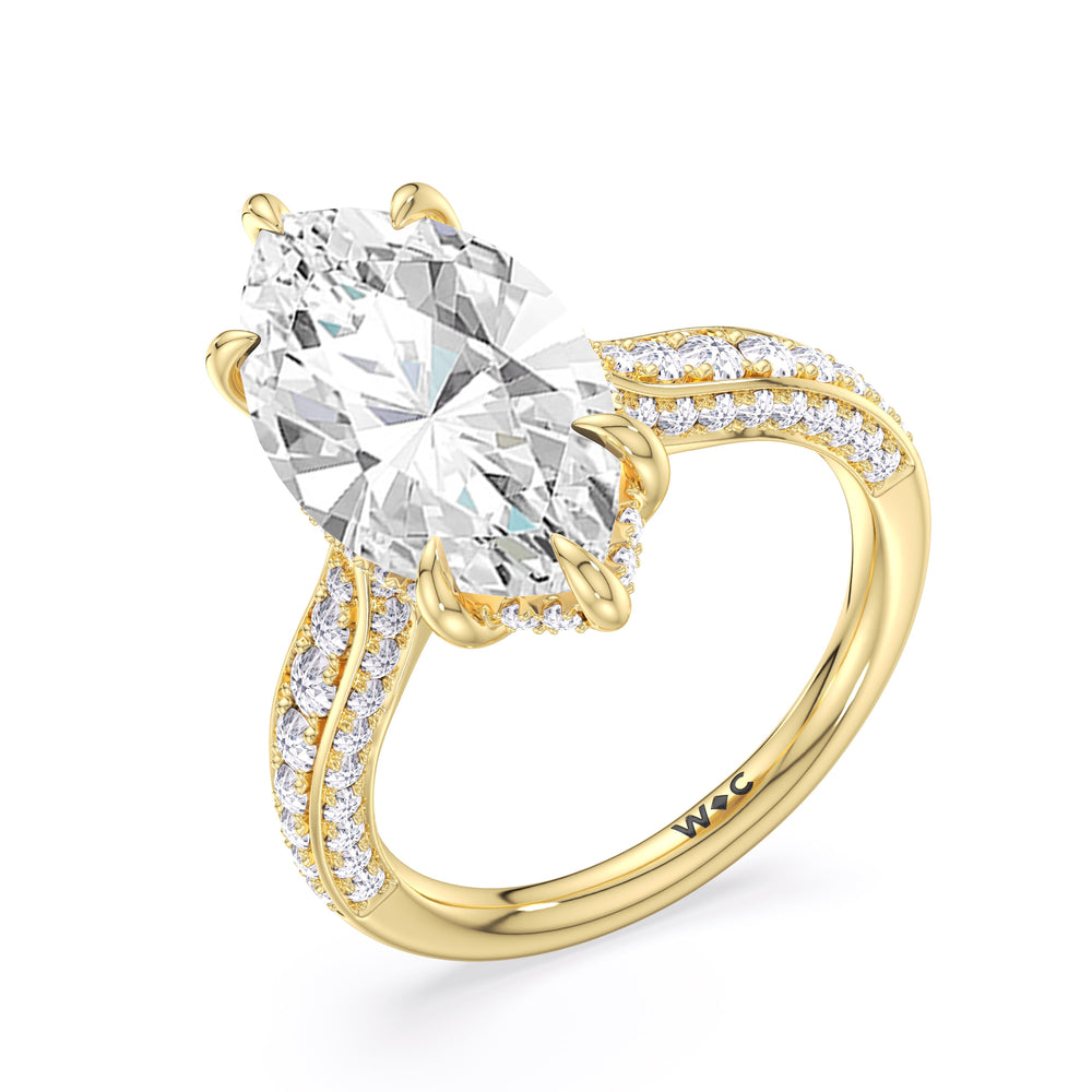 Marquise Cut Elegance Hidden Halo Cross Bridge Basket Engagement Ring with Lab Grown Diamond in 14KT Yellow Gold view 5
