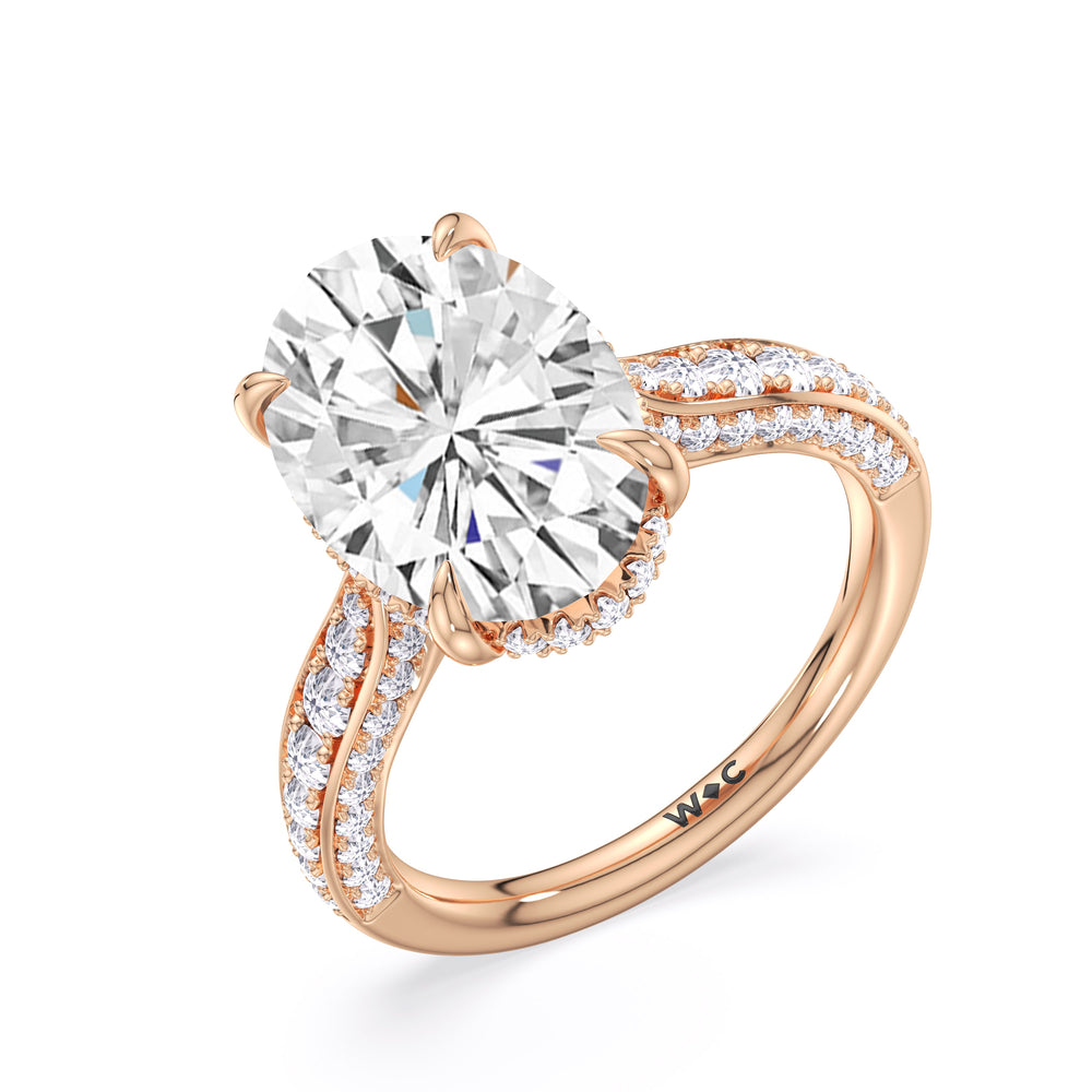 Oval Cut Elegance Hidden Halo Cross Bridge Basket Engagement Ring with Lab Grown Diamond in 14KT Rose Gold view 5
