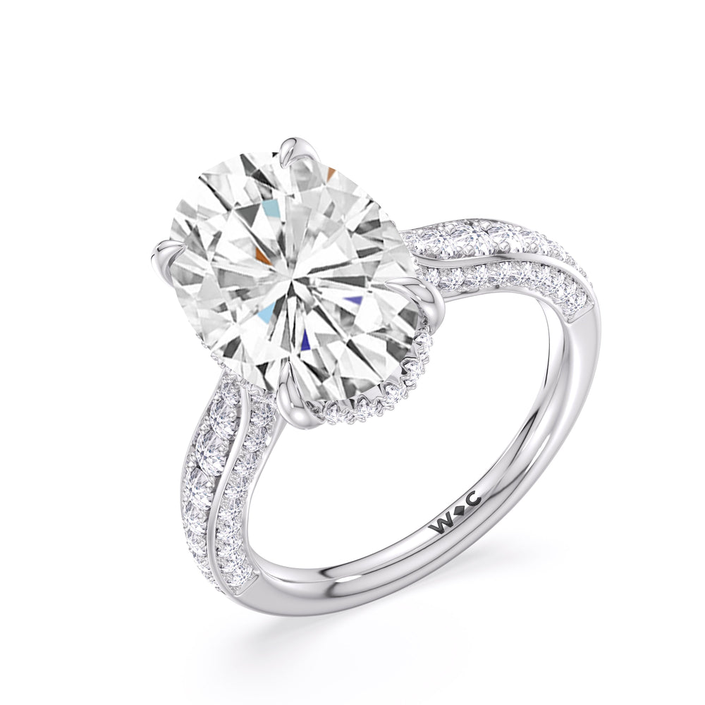 Oval Cut Elegance Hidden Halo Cross Bridge Basket Engagement Ring with Lab Grown Diamond in 14KT Platinum view 5
