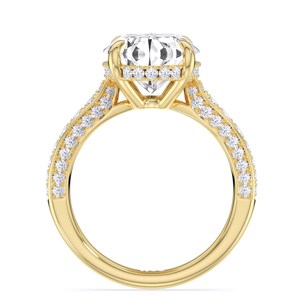 Oval Cut Elegance Hidden Halo Cross Bridge Basket Engagement Ring with Lab Grown Diamond in 14KT Yellow Gold view 4
