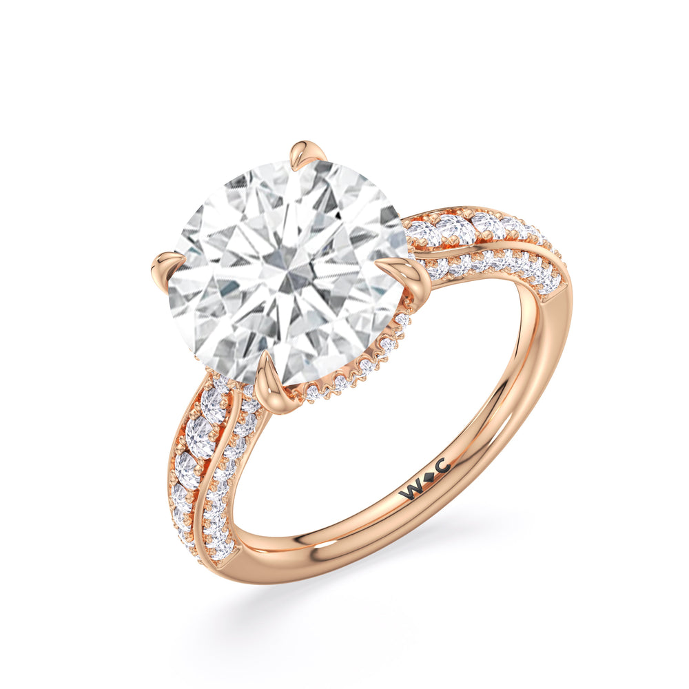 Round Cut Elegance Hidden Halo Cross Bridge Basket Engagement Ring with Lab Grown Diamond in 14KT Rose Gold view 5

