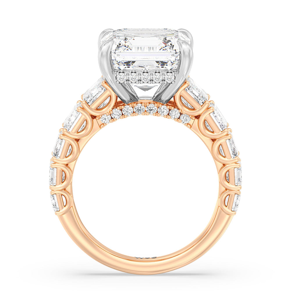 Asscher Cut Elegance Emerald Accent Hidden Halo Engagement Ring with Lab Grown Diamond in 14KT White & Rose Gold view 2
