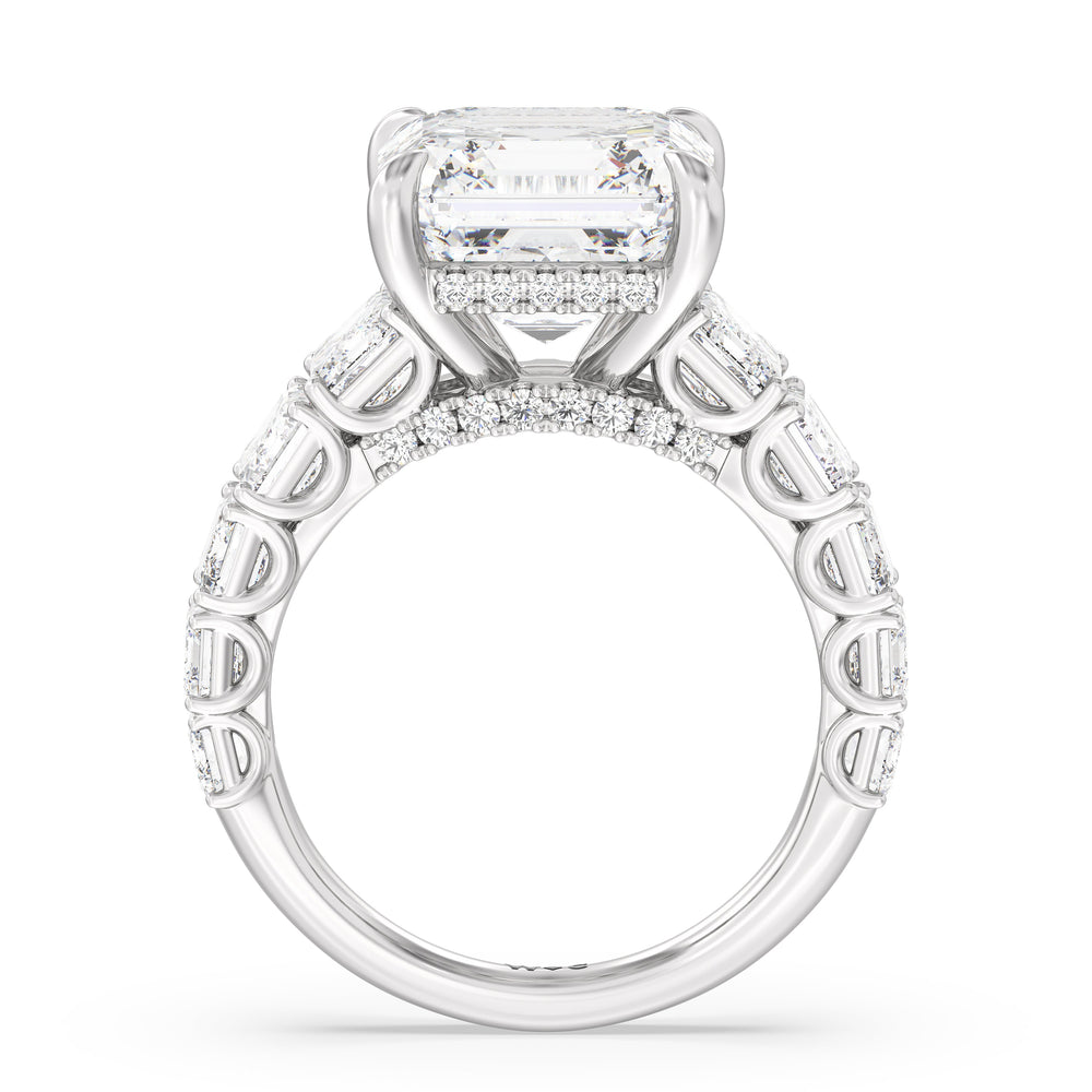 Elegance Emerald Accent Hidden Halo Engagement Ring with Asscher Cut Diamond in 14KT Platinum view 2
