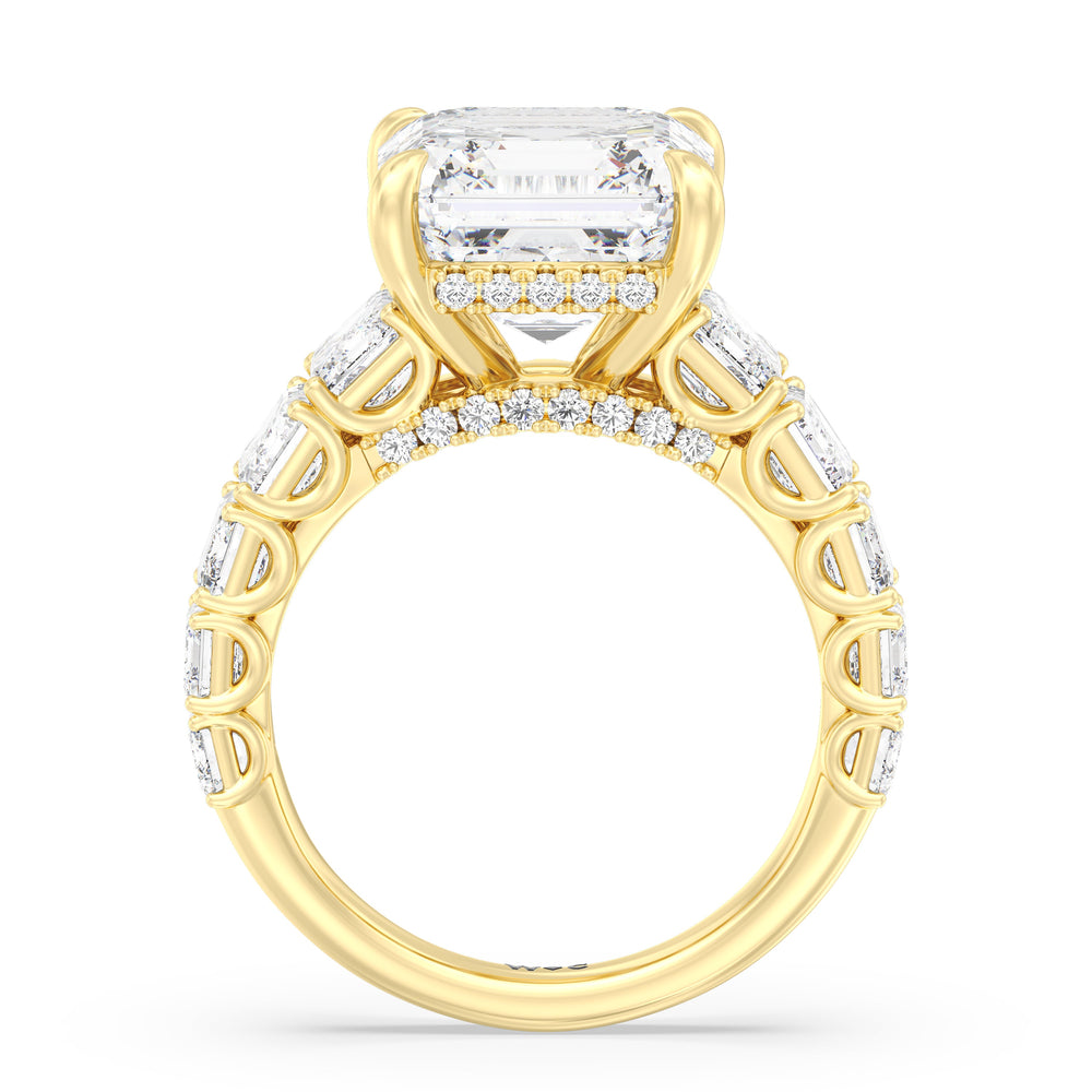 Elegance Emerald Accent Hidden Halo Engagement Ring with Asscher Cut Diamond in 14KT Yellow Gold view 2
