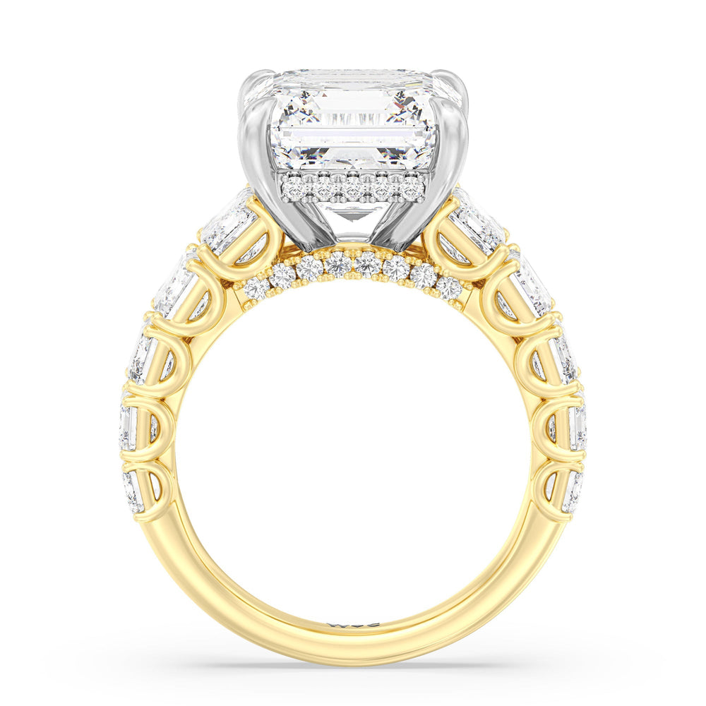 Asscher Cut Elegance Emerald Accent Hidden Halo Engagement Ring with Lab Grown Diamond in 14KT White & Yellow Gold view 2

