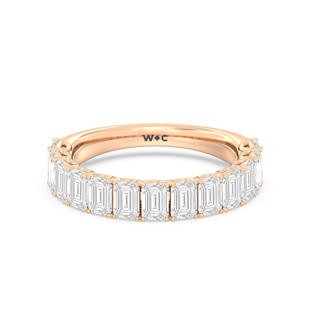 Elegance Emerald Accent Hidden Halo Diamond Wedding Band with 18KT Rose Gold Cut Diamond in 14KT Rose Gold view 1
