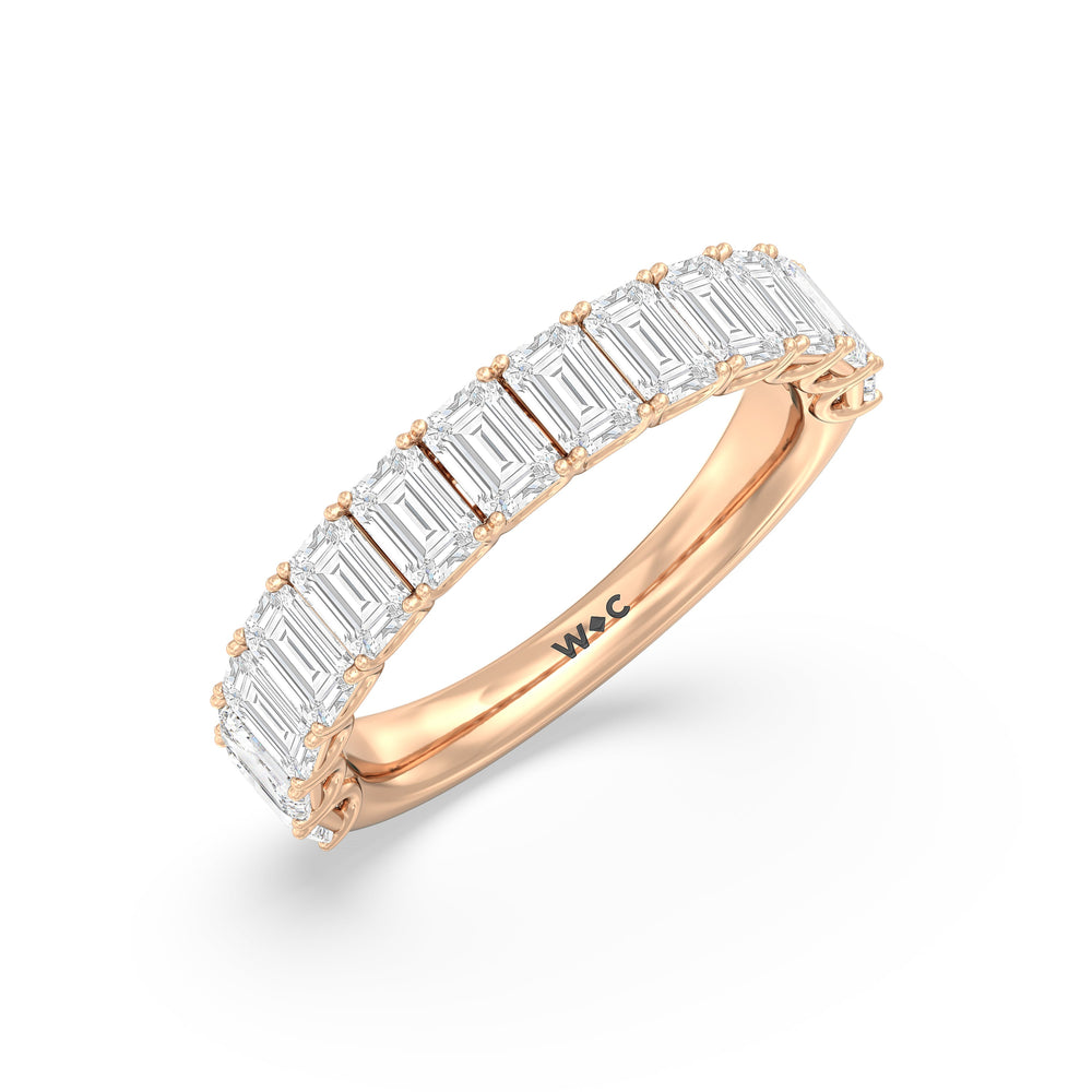 Elegance Emerald Accent Hidden Halo Diamond Wedding Band with 18KT Rose Gold Cut Diamond in 14KT Rose Gold view 4
