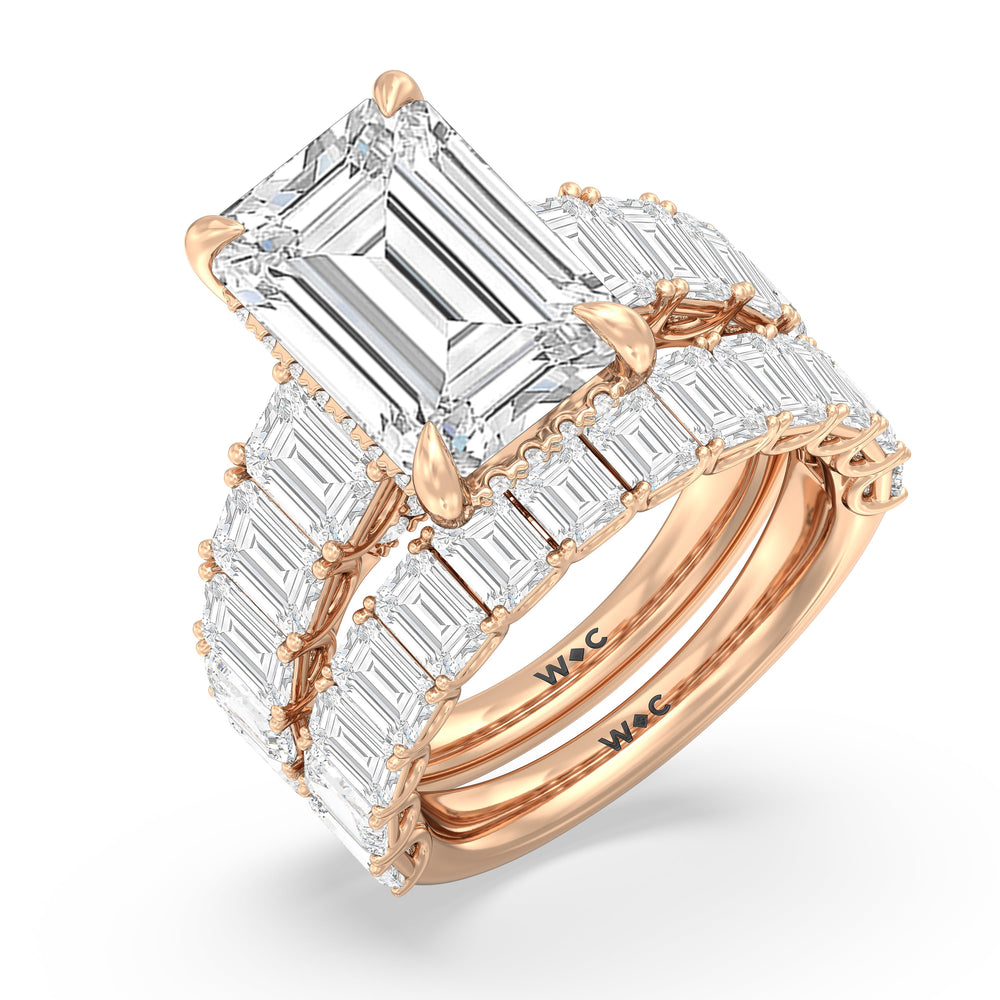 Elegance Emerald Accent Hidden Halo Engagement Ring with Asscher Cut Diamond in 14KT Rose Gold view 4
