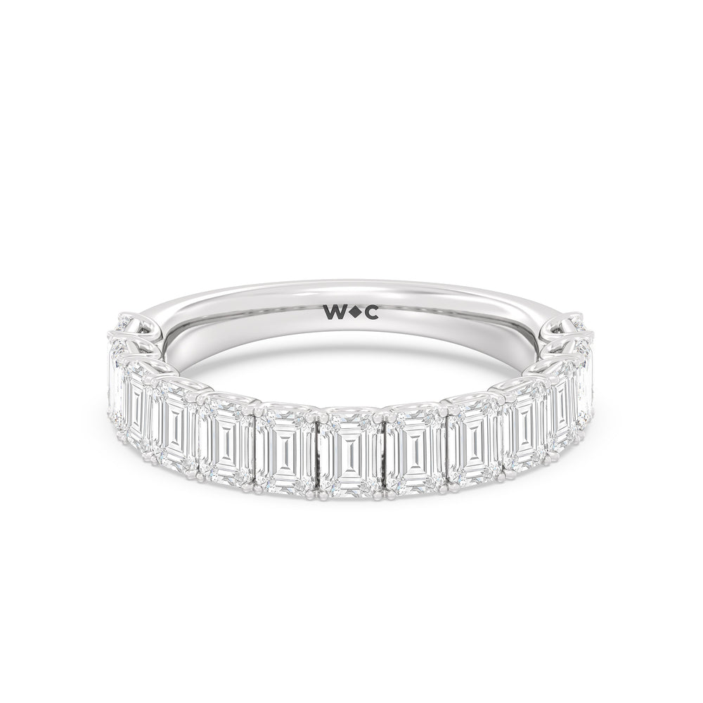 Elegance Emerald Accent Hidden Halo Diamond Wedding Band Size 7.5 with Platinum Cut Diamond in 14KT Platinum view 1
