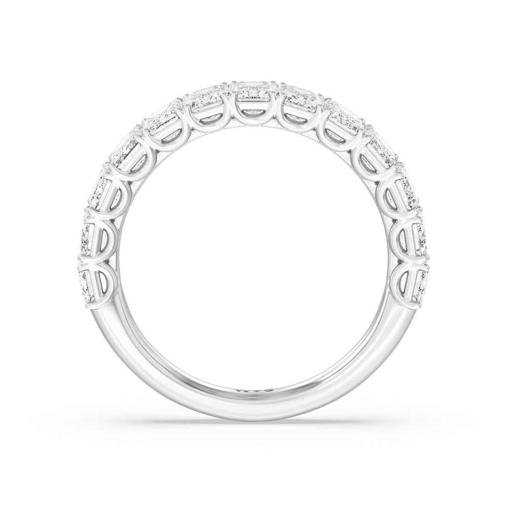 Elegance Emerald Accent Hidden Halo Diamond Wedding Band Size 7.5 with Platinum Cut Diamond in 14KT Platinum view 2
