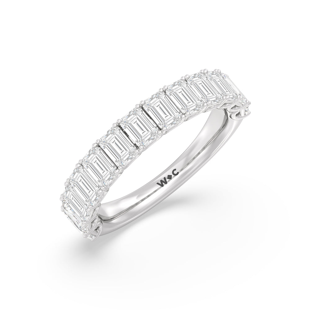 Elegance Emerald Accent Hidden Halo Diamond Wedding Band Size 7.5 with Platinum Cut Diamond in 14KT Platinum view 4
