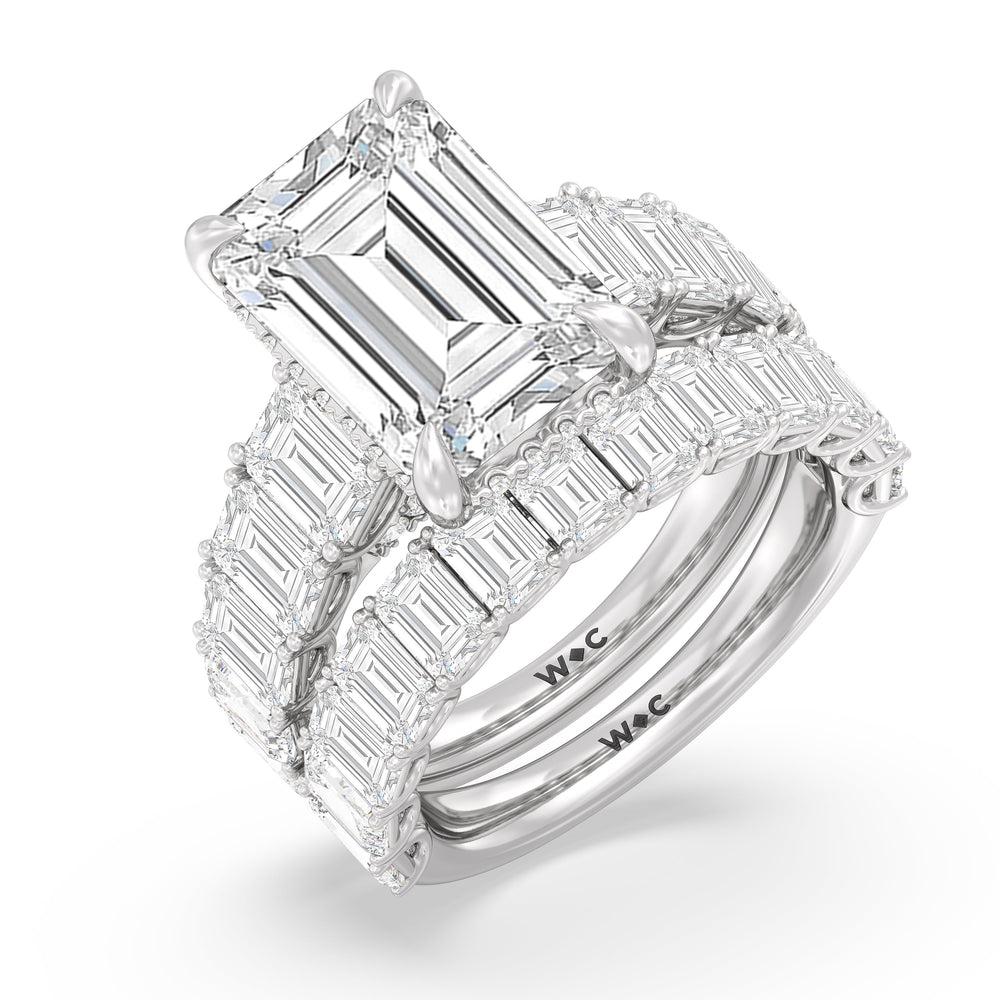 Elegance Emerald Accent Hidden Halo Engagement Ring with Asscher Cut Diamond in 14KT Platinum view 4
