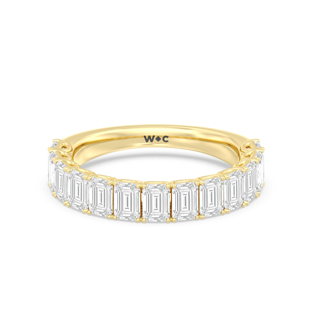 Elegance Emerald Accent Hidden Halo Diamond Wedding Band Size 4.25 with 18KT Yellow Gold Cut Diamond in 14KT Yellow Gold view 1

