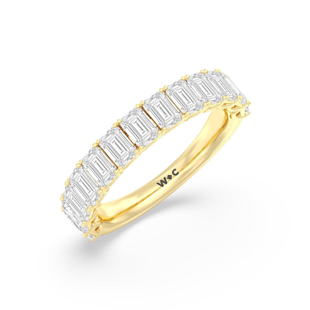 Elegance Emerald Accent Hidden Halo Diamond Wedding Band Size 4.25 with 18KT Yellow Gold Cut Diamond in 14KT Yellow Gold view 3
