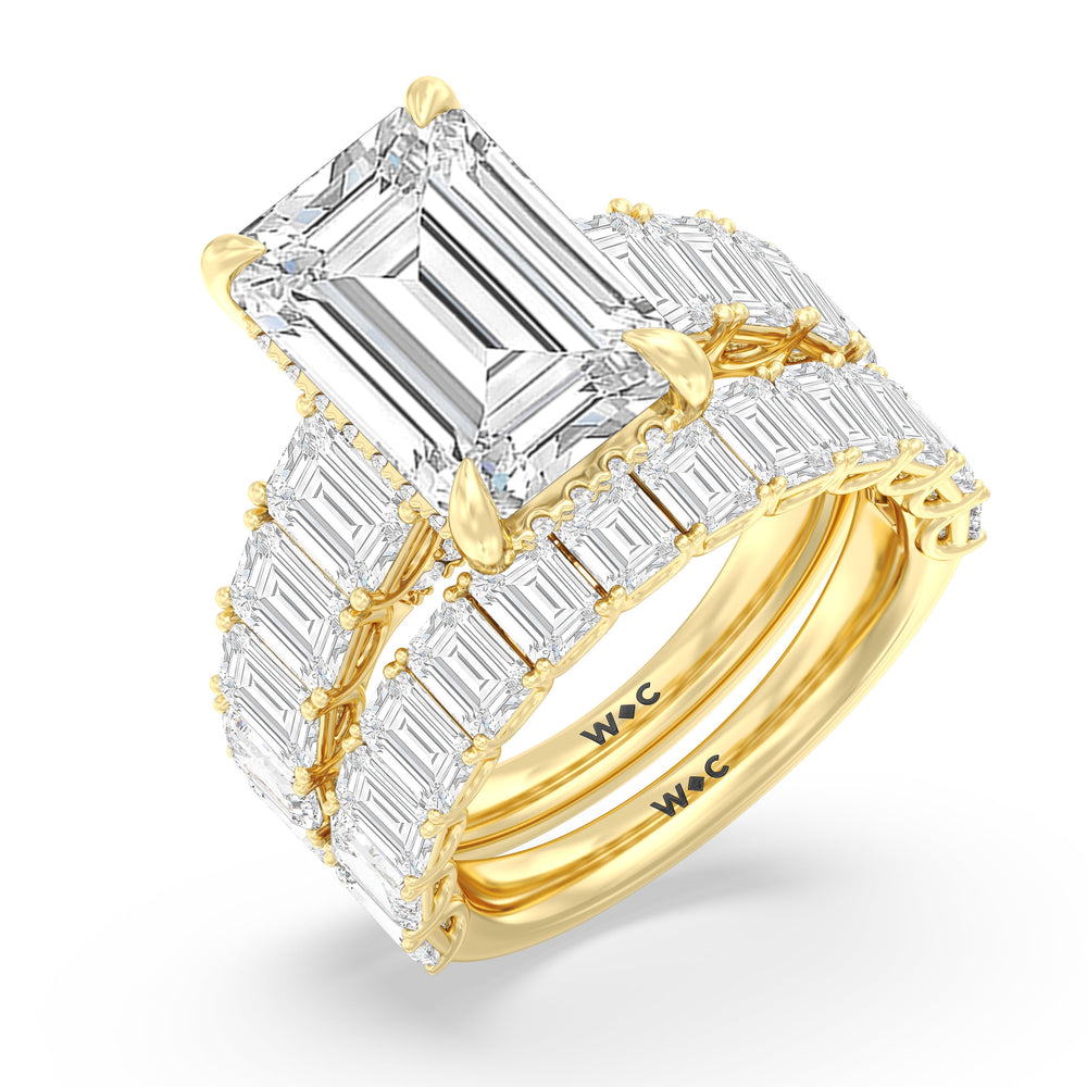 Elegance Emerald Accent Hidden Halo Engagement Ring with Asscher Cut Diamond in 14KT Yellow Gold view 4
