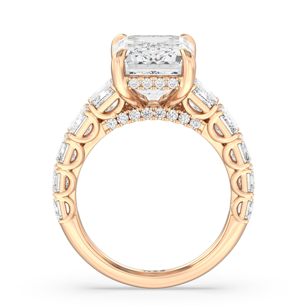 Elegance Emerald Accent Hidden Halo Engagement Ring with Emerald Cut Diamond in 14KT Rose Gold view 2
