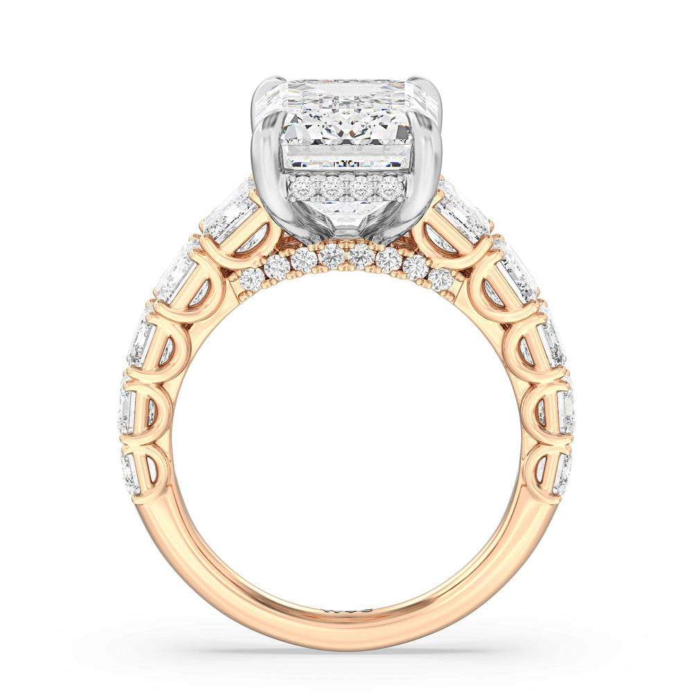 Emerald Cut Elegance Emerald Accent Hidden Halo Engagement Ring with Lab Grown Diamond in 14KT White & Rose Gold view 2

