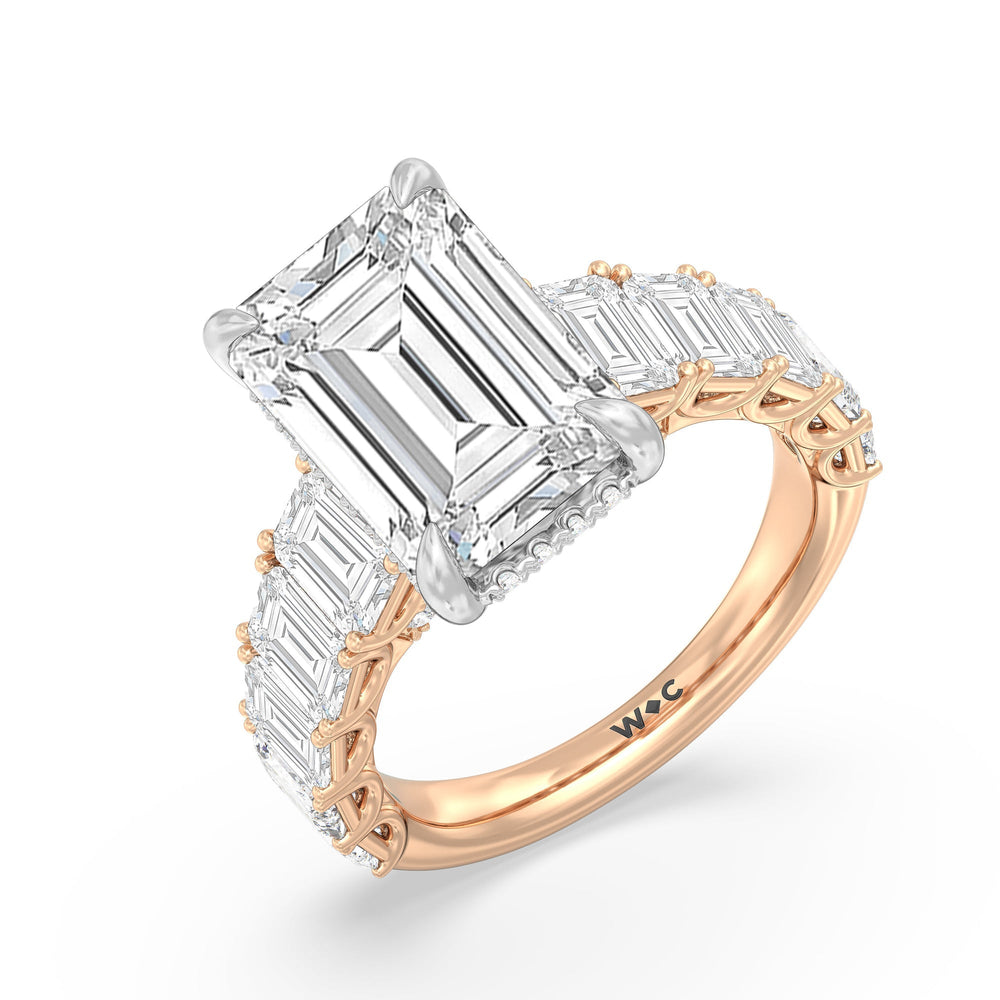 Emerald Cut Elegance Emerald Accent Hidden Halo Engagement Ring with Lab Grown Diamond in 14KT White & Rose Gold view 3
