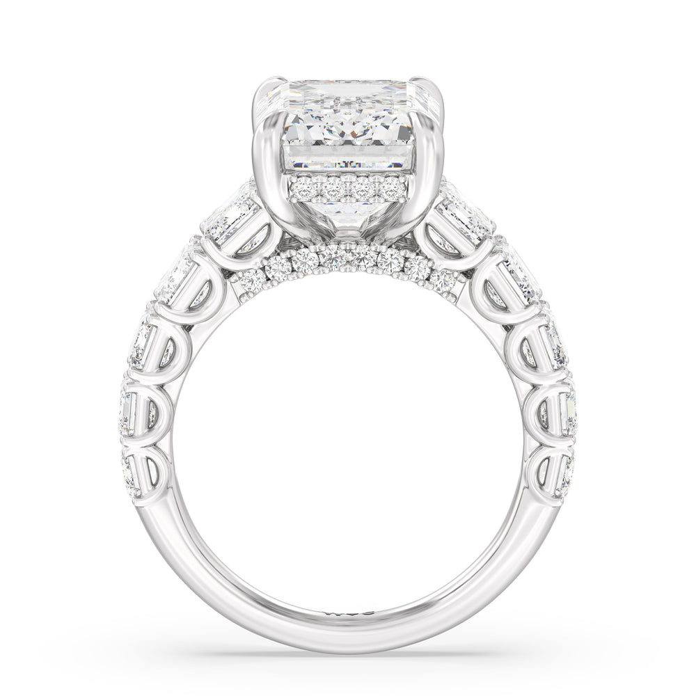 Elegance Emerald Accent Hidden Halo Engagement Ring with Emerald Cut Diamond in 14KT Platinum view 2
