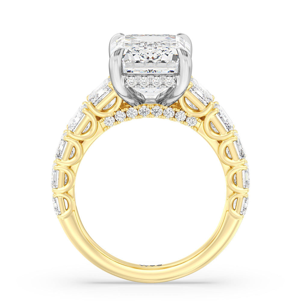 Emerald Cut Elegance Emerald Accent Hidden Halo Engagement Ring with Lab Grown Diamond in 14KT White & Yellow Gold view 2
