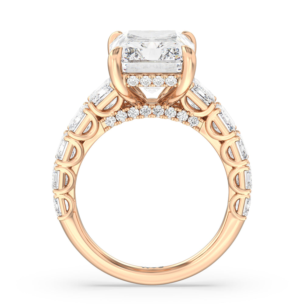 Elegance Emerald Accent Hidden Halo Engagement Ring with Asscher Cut Diamond in 14KT Rose Gold view 2
