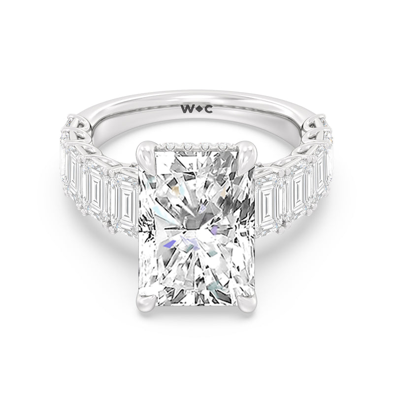 Elegance Emerald Accent Hidden Halo Engagement Ring