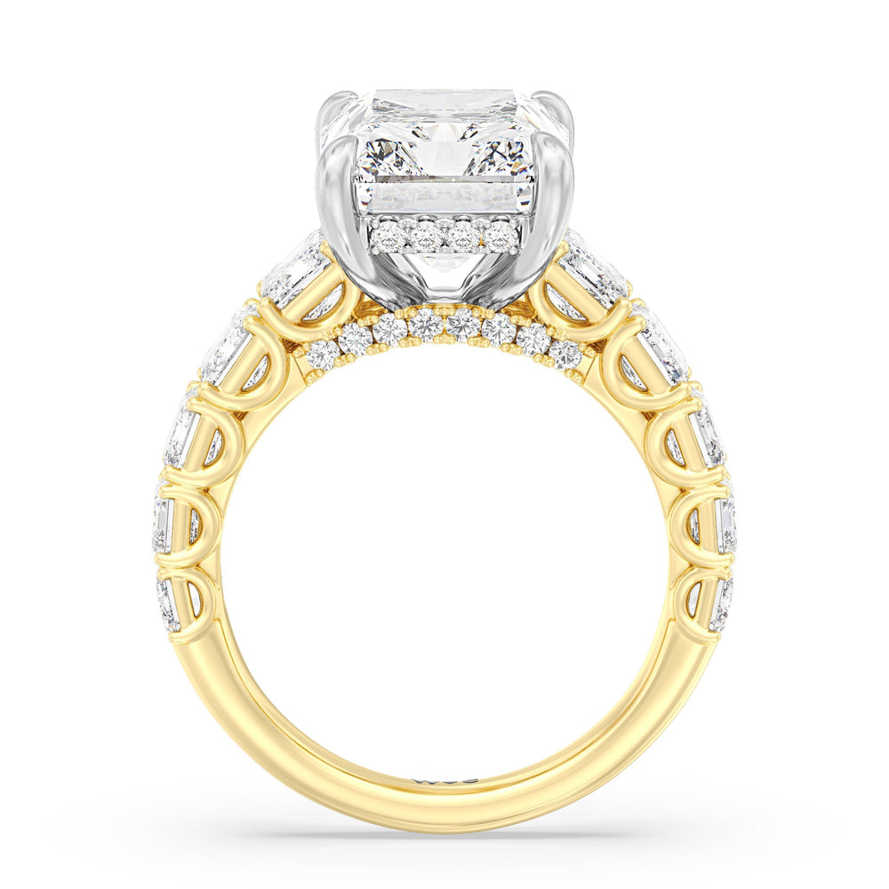 Radiant Cut Elegance Emerald Accent Hidden Halo Engagement Ring with Lab Grown Diamond in 14KT White & Yellow Gold view 2
