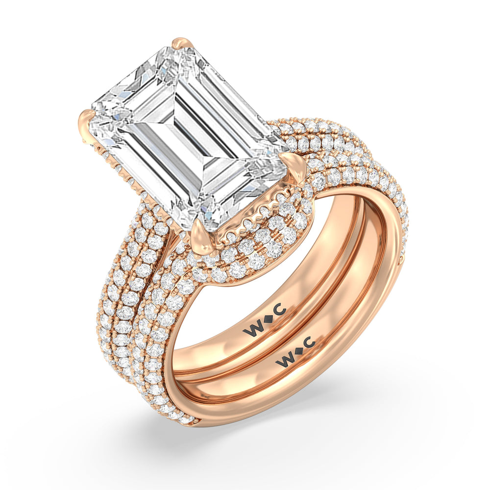 Elegance Studded Basket Engagement Ring with Emerald Cut Diamond in 14KT Rose Gold view 4
