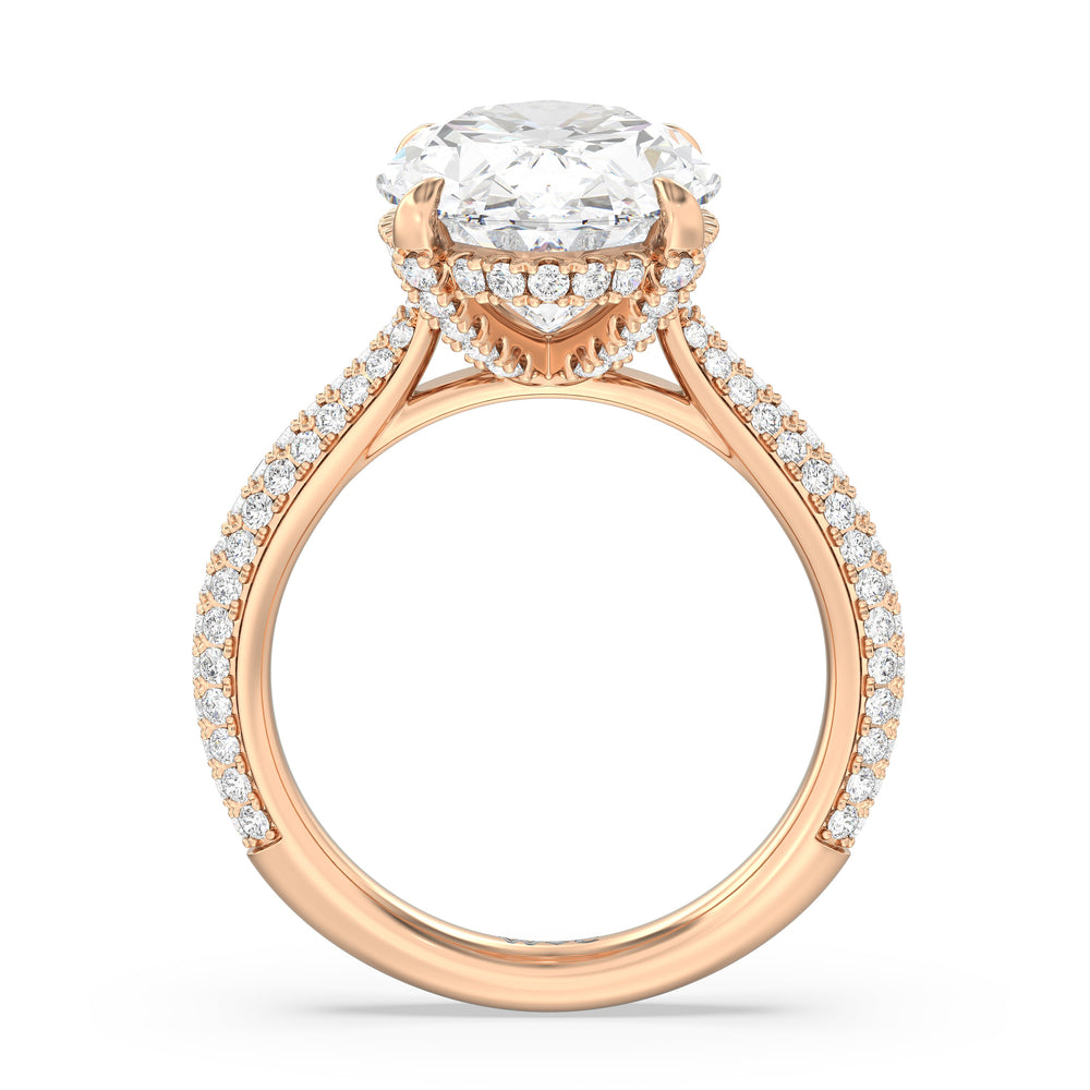 Elegance Studded Basket Engagement Ring with Oval Cut Diamond in 14KT Rose Gold view 2

