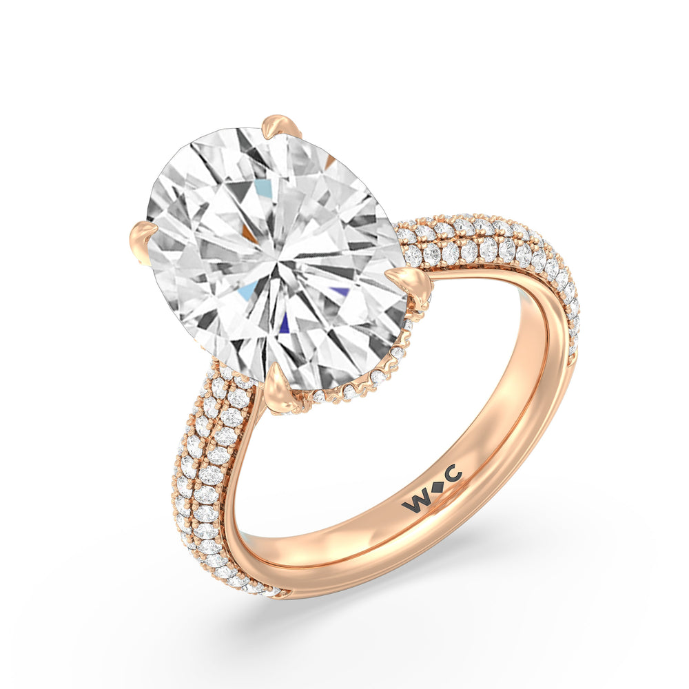 Elegance Studded Basket Engagement Ring with Oval Cut Diamond in 14KT Rose Gold view 3
