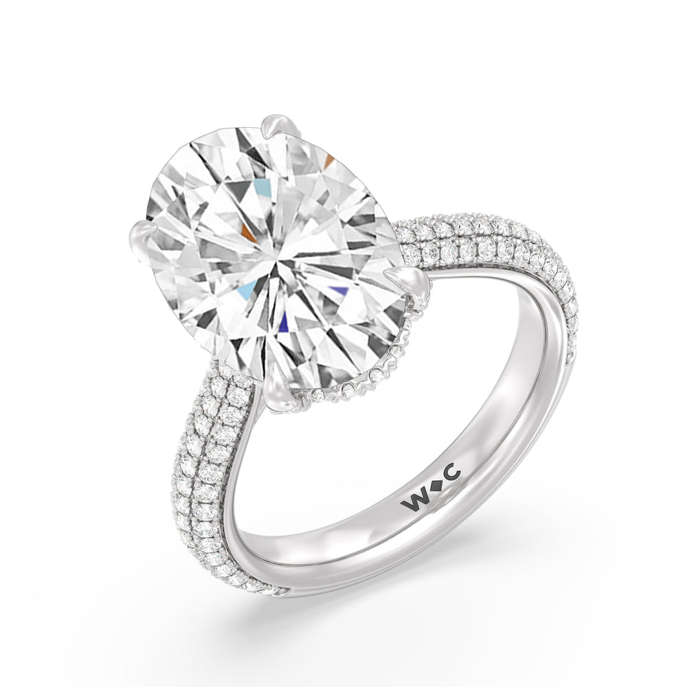Elegance Studded Basket Engagement Ring with Oval Cut Diamond in 14KT Platinum view 3
