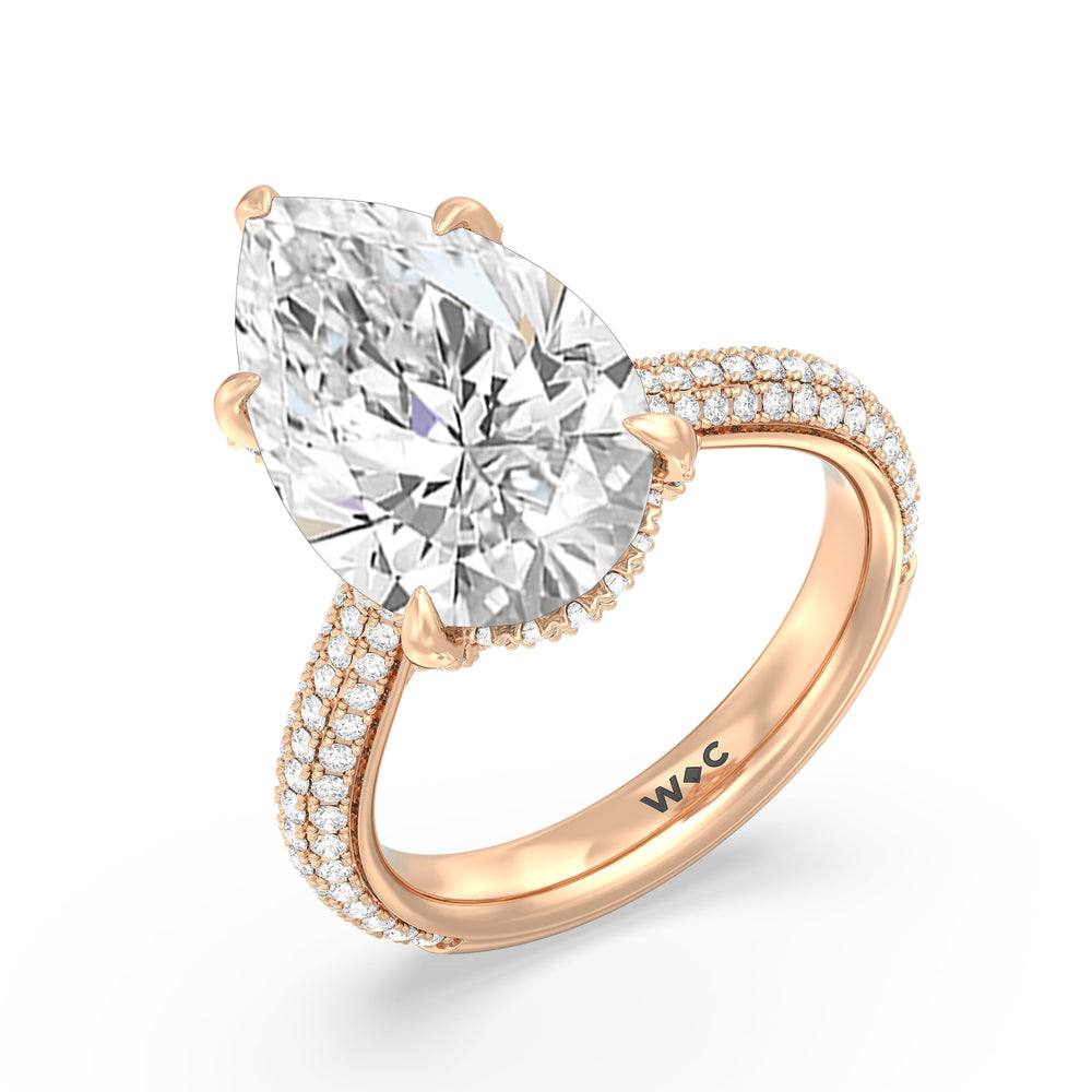 Elegance Studded Basket Engagement Ring with Pear Cut Diamond in 14KT Rose Gold view 3
