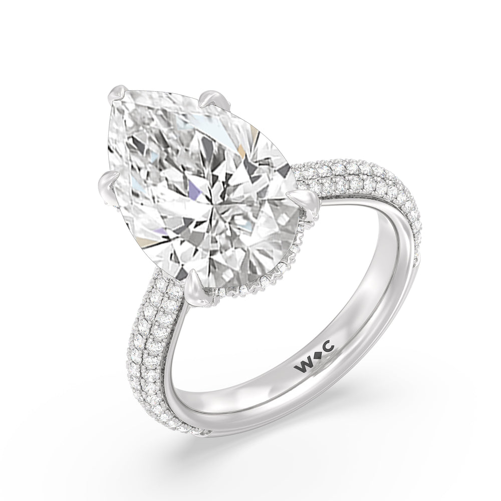 Elegance Studded Basket Engagement Ring with Pear Cut Diamond in 14KT Platinum view 3
